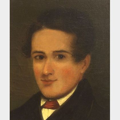 American School, 19th Century, Portrait of a Young Man with Rosy Cheeks.