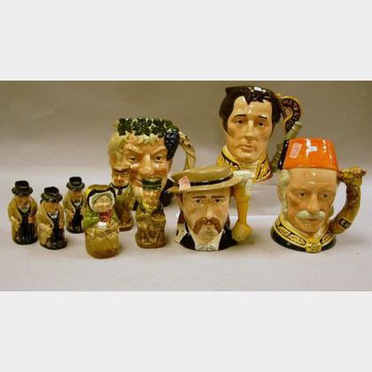 Six Small Royal Doulton Tobys, One Mid-Size and Three Large Character Jugs