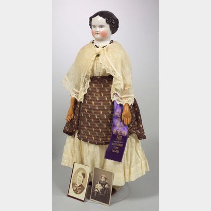 China Shoulder Head Doll and Photograph of Doll and Her Original Owner