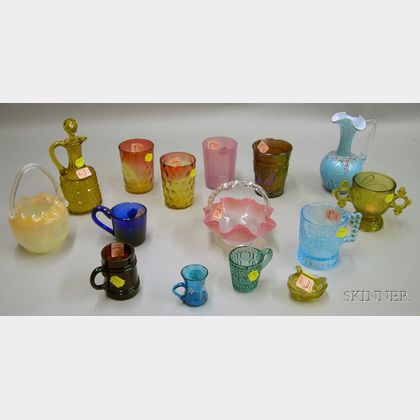 Fifteen Assorted Late Victorian Colored Art Glass Table Items