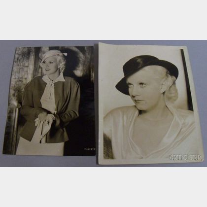 Two Jean Harlow MGM Studio Publicity Press Still Fashion Photographs with Typed Press Snipes