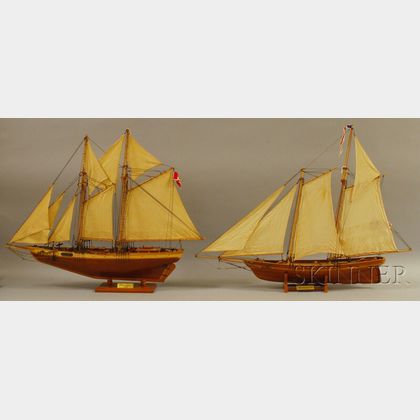 Two Wooden Models of Historic American Vessels America and Blue Nose II