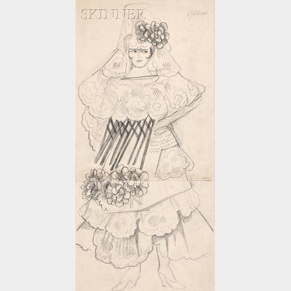 Natalia Sergeevna Goncharova (Russian, 1881-1962),Costume Design for a Spanish Dancer with a Large Flowered Mantilla and Floral Dress 