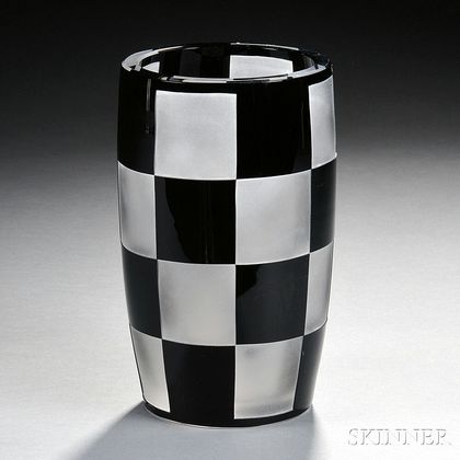Val St. Lambert Checkered Art Glass Vase