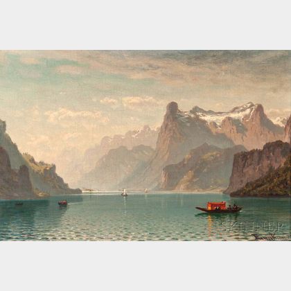John Joseph Enneking (American, 1841-1916) Boats on Lake Lucerne