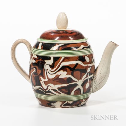 Creamware Slip-marbled Teapot and Cover