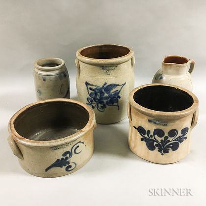 Five Pieces of Cobalt-decorated Stoneware