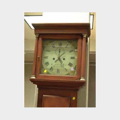 J. Tickell Silver Gilt and Red Painted Wooden Tall Case Clock