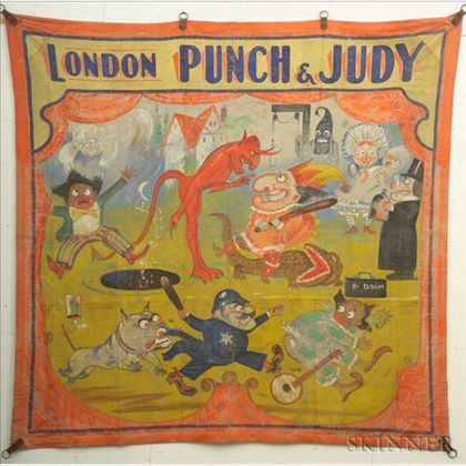 Polychrome Painted Canvas "LONDON PUNCH & JUDY" Circus Banner