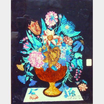 19th Century Framed Tinsel Painting of a Vase of Flowers