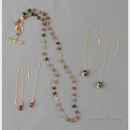 18kt Gold and Tourmaline Necklace, and Earpendants, Cynthia Bach