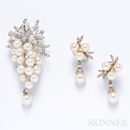 14kt White Gold, Cultured Pearl, and Diamond Suite