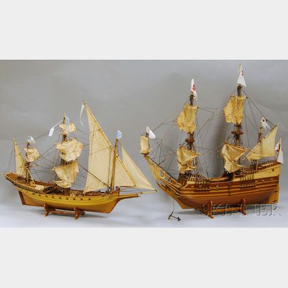 Two Wooden Models of Historic Ships Misticque and Derflinger