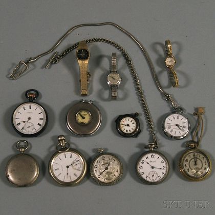 Eight Pocket Watches, Three Wristwatches, and a Compass