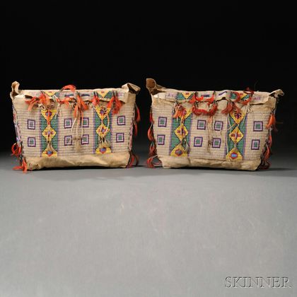 Pair of Plains Beaded Buffalo Hide Possible Bags