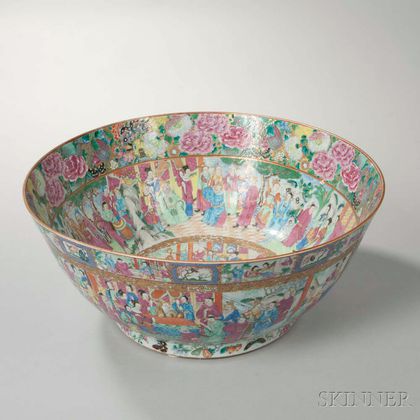Large Rose Mandarin Export Porcelain Punch Bowl