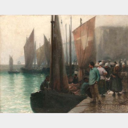 William Edward Norton (American, 1843-1916) Bustling Fishing Port