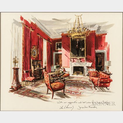 Kennedy, John Fitzgerald (1917-1963) and Jacqueline Lee Bouvier Kennedy (1929-1994) Print of the Red Room, Christmas 1962.