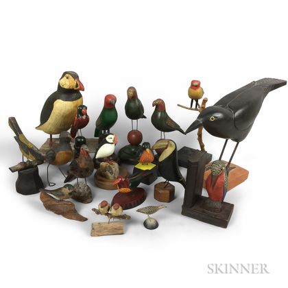 Sixteen Carved and Painted Wood Folk Art Birds