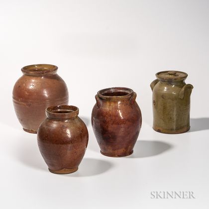 Four Glazed Vermont Redware Jars
