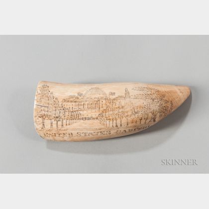 Scrimshaw Whale's Tooth of the United States Capitol and George Washington
