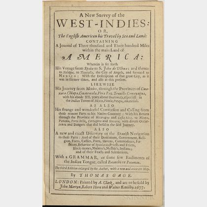 Gage, Thomas (1603?-1656) A New Survey of the West-Indies: or, the English American his Travel by Sea and Land: Containing a Journal of