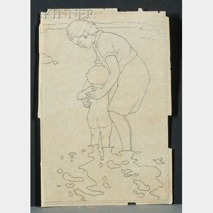 Eliza Draper Gardiner (American, 1871-1955) Child Wading with Mother / A Sketch for The Venture