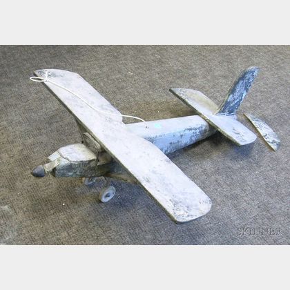 Folk Painted Iron-mounted Wooden Propeller Airplane Weather Vane Figure