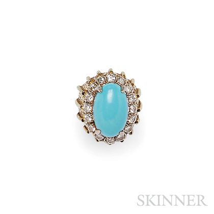 14kt Gold, Turquoise, and Diamond Ring