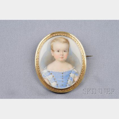 Antique Portrait Miniature Brooch