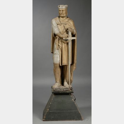 Carved and Painted Figure of King Arthur