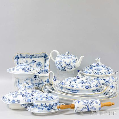 Extensive Assembled Set of Mostly Meissen Blue Onion and Blue Danube Ceramic Dinnerware. Estimate $1,200-1,800