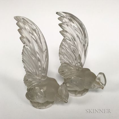 Pair of Lalique Frosted Glass Pheasant Bookends