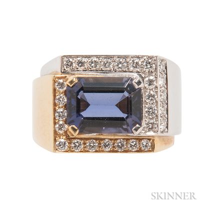 18kt Bicolor Gold, Diamond, and Iolite Ring