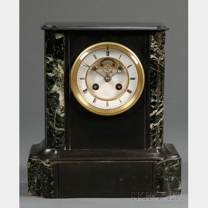 French Belgian Slate and Mable Mantel Clock
