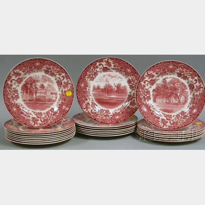 Twenty-one Wedgwood 1928 Red and White St. Pauls School Ceramic Plates. 