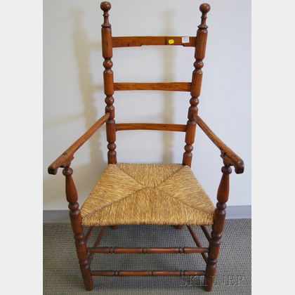 Country Ash and Hickory Slat-back Armchair with Woven Rush Seat. Estimate $200-250