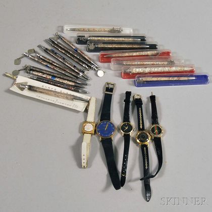 Group of Assorted Pens and Fashion Wristwatches