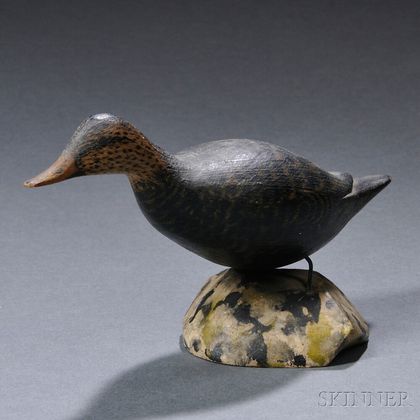 Carved Miniature Running Black Duck Decoy