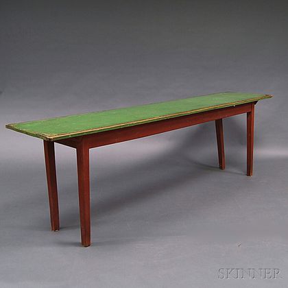 Country Red- and Green-painted Farm Table