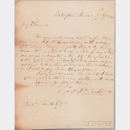 Custis, George Washington Parke (1781-1857) Autograph Letter Signed, Arlington House, 17 April 1848.