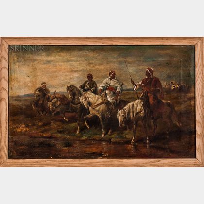 After Adolph Schreyer (French/German, 1828-1899) Oil Sketch of Arab Horsemen