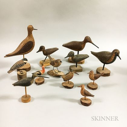 Twelve Carved and Painted Wood Shorebirds