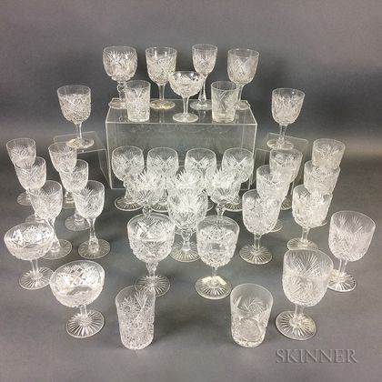 Thirty-seven Pieces of Colorless Cut Glass Stemware