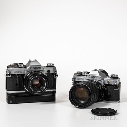 Two Canon AE-1 35mm Camera and Lenses