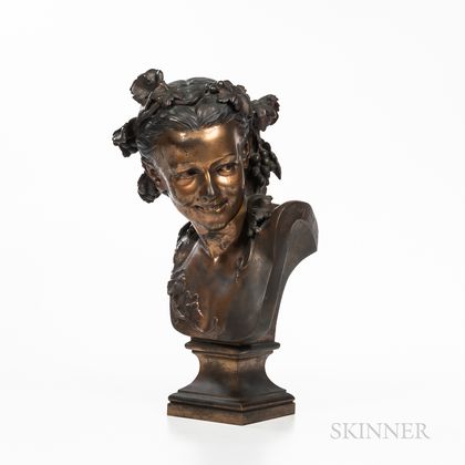 After Jean-Baptiste Carpeaux (French, 1827-1875),D'Ore Patina Bronze Bust of Anna Foucart
