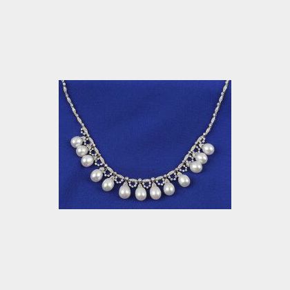 18kt White Gold, Pearl and Diamond Necklace