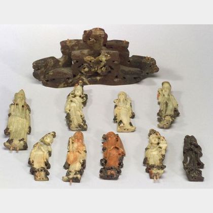 Chinese Carved Soapstone Figural Group. 