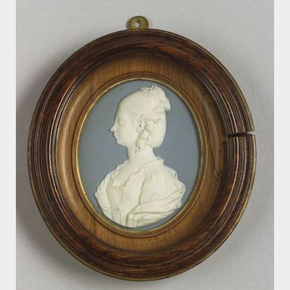 Wedgwood & Bentley Solid Blue Portrait Medallion of the Young Queen Charlotte