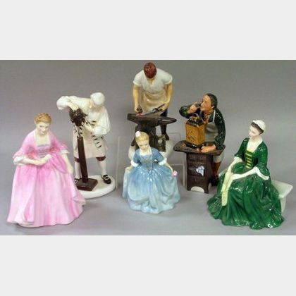 Five Royal Doulton Williamsburg Porcelain Figures and a Porcelain Figure